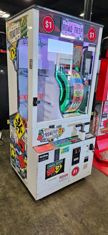 Road Trip redemption game with a spinning prize wheel